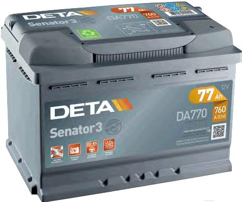 

Автомобильный аккумулятор Deta Senator3 DA770 (77 А/ч), Senator3 DA770 77 А/ч