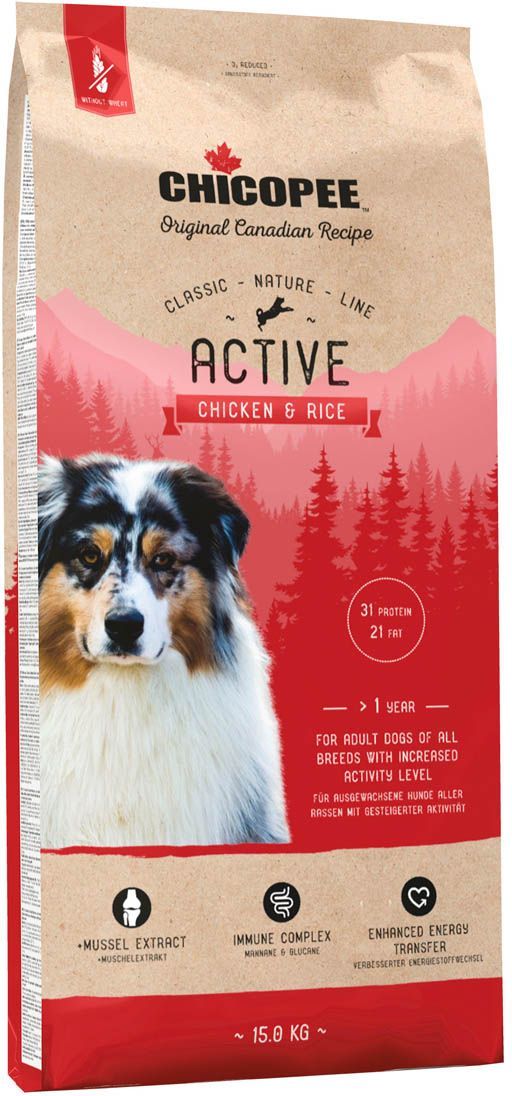 

Корм для собак Chicopee CNL Active Chicken Rice 15кг, CNL Active Chicken Rice 15кг