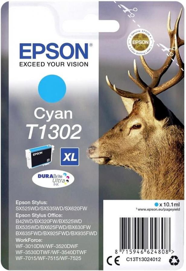 

Картридж Epson C13T13024012, Картридж Epson T1302 XL для SX535WD, B42WD, BX320FW, BX635FWD, WF-7015/7515/7525) C13T13024012 Cyan