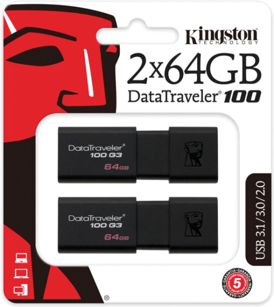 

Usb flash Kingston 64Gb DataTraveler 100 G3 [DT100G3/64GB-2P], 64Gb DataTraveler 100 G3