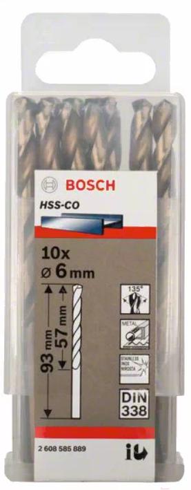 

Сверло универсальное Bosch 6мм 2608585889, Сверло Bosch HSS-CO Standard 6.0 мм по металлу (-10-), 2.608.585.889