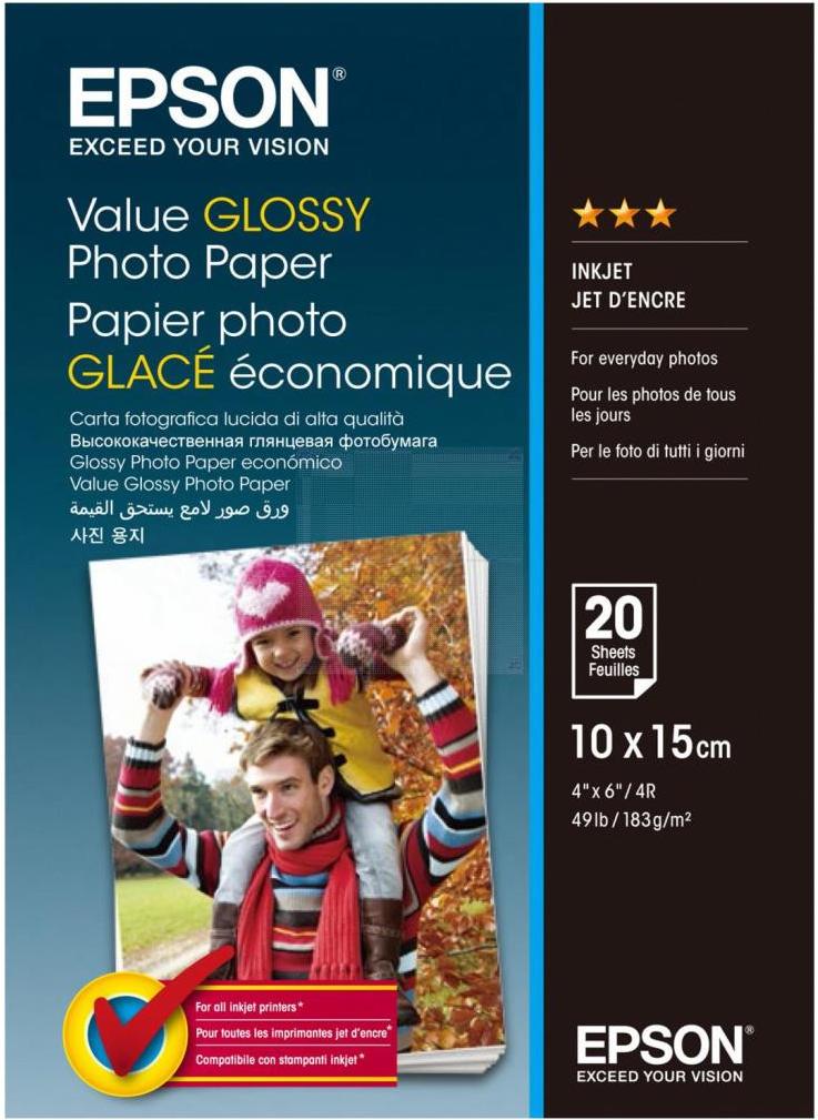 

Фотобумага Epson Value Glossy Photo Paper 10х15 183 г/м2 20 листов [C13S400037], Value Glossy Photo Paper 10х15, 20л