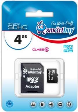 

Карта памяти SmartBuy Micro SDHC 4GB Сlass 10 с адаптером SD [SB4GBSDCL10-01], Micro SDHC 4GB Сlass 10 с адаптером SD