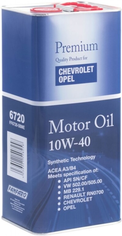 

Моторное масло Fanfaro For Chevrolet/Opel 10W40 5л [FF6720-5ME], Моторное масло Fanfaro For Chevrolet/Opel 10W40 5л FF6720-5ME
