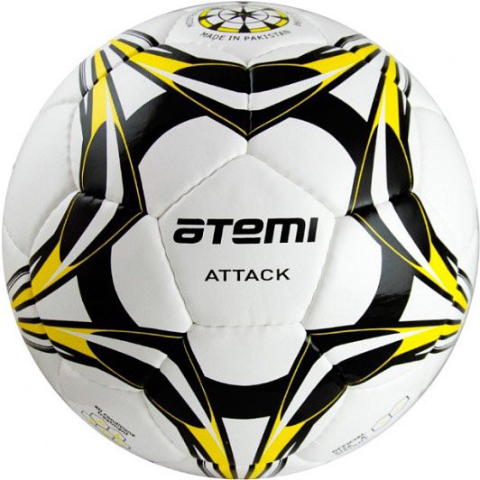 

Мяч футбольный Atemi Attack Micro Fiber PU 1.3мм р.5 белый/чёрный/жёлтый