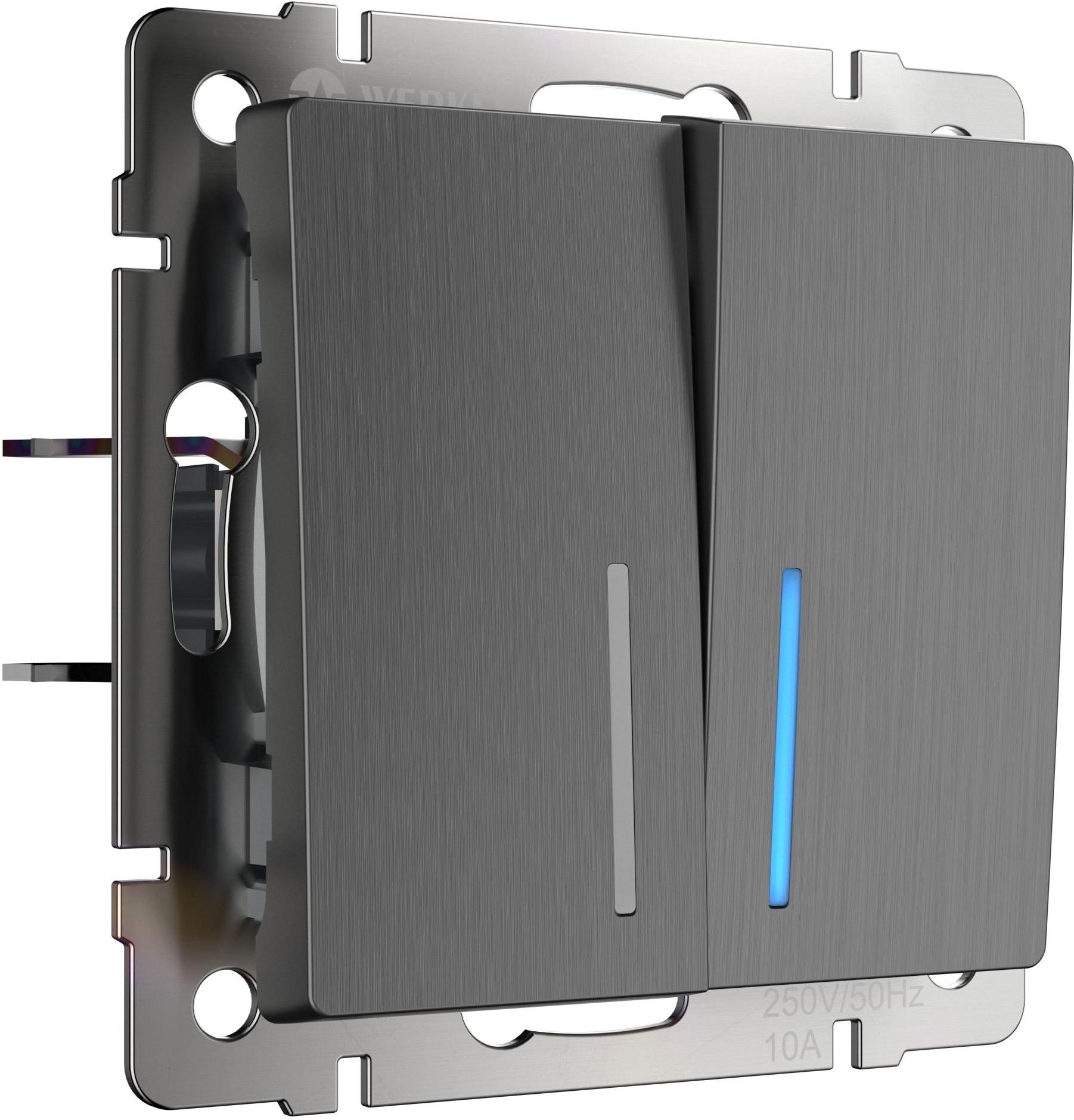 

Розетка и выключатель Werkel WL04-SW-2G-LED графит рифленый, WL04-SW-2G-LED