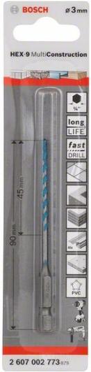

Сверло Bosch 2.607.002.773, HEX-9 MultiConstruction 3x45x90