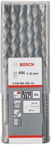 

Набор оснастки Bosch 2608586459 30 предметов, Набор инструментов Bosch ударное по бетону SDS plus-7 D8 100 165 мм 10 шт 2.608.586.459