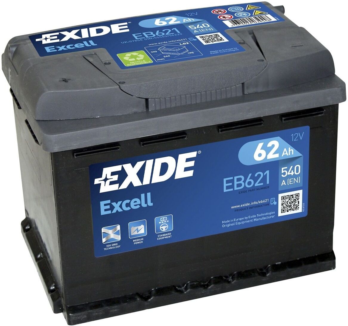 

Аккумулятор Exide Excell EB621 62 А/ч