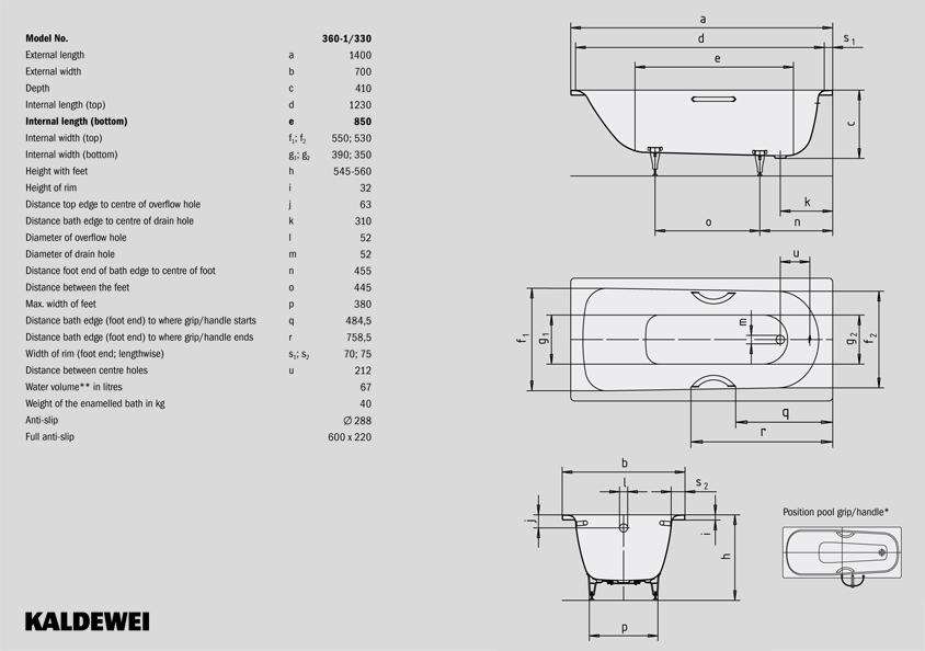 

Ванна Kaldewei Saniform Plus 360-1 140x70, Saniform Plus 360-1 140x70
