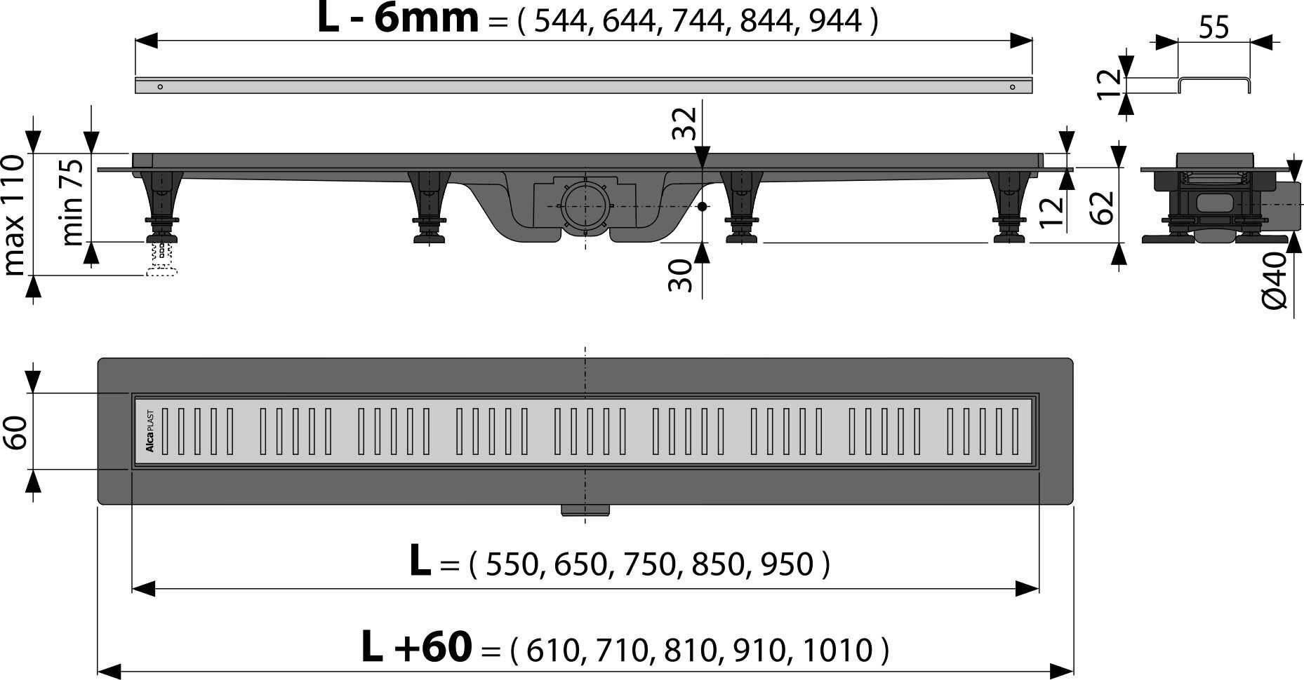 

Водоотводящий желоб Alcaplast APZ10BLACK-650M