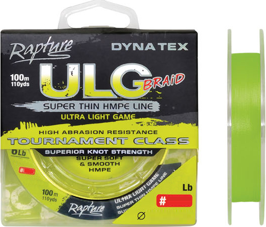 

Леска плетеная Rapture Dyna-Tex Ulg Lime 100 0,05мм (054-60-005)