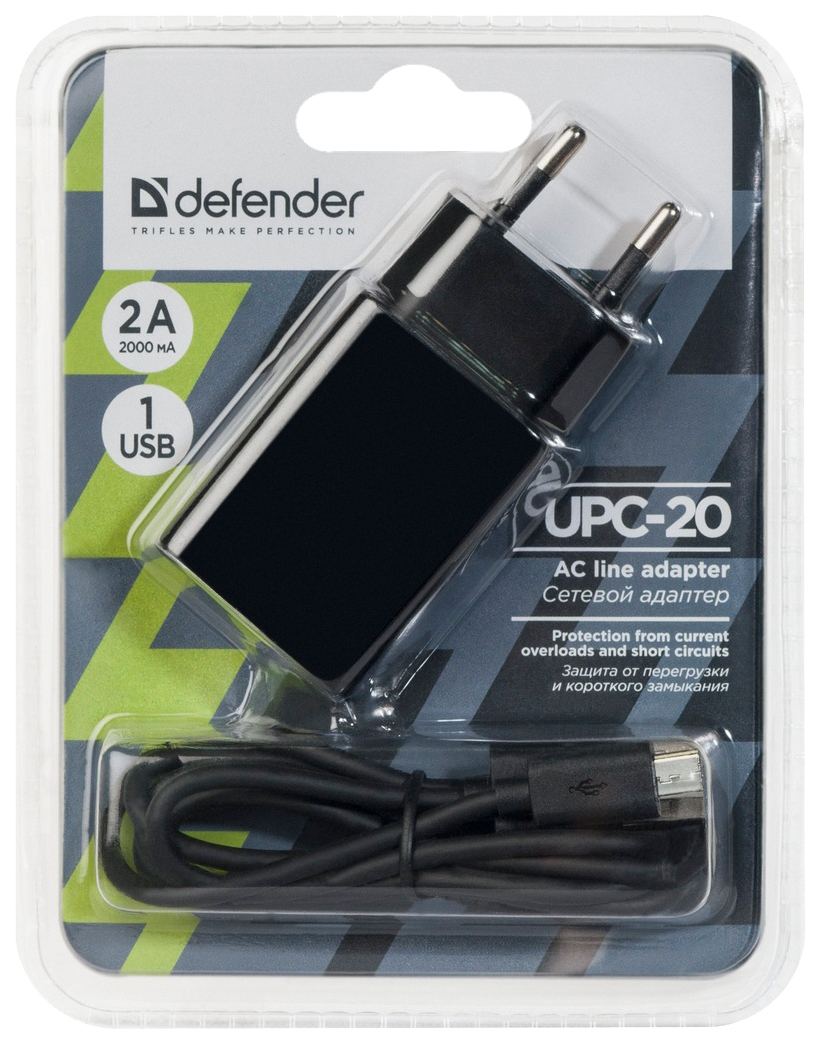 

Зарядное устройство Defender UPC-20 AC 1USB 5V/2A [83539], UPC-20 AC 1USB 5V/2A