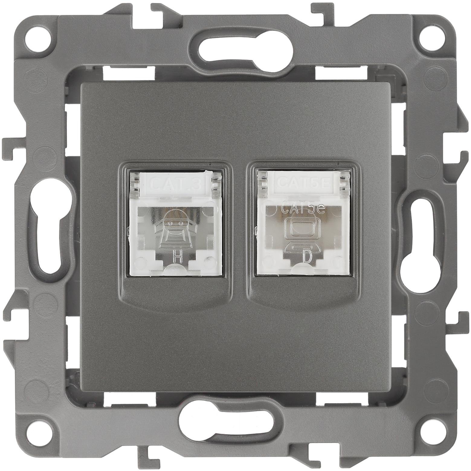 

Розетка ЭРА 12-3109-12 RJ45+RJ11 графит [Б0019358], 12-3109-12 RJ45+RJ11
