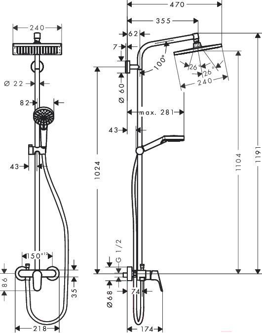 

Душевая система Hansgrohe Crometta E 240 1jet Showerpipe [27284000], Crometta E 240 1jet Showerpipe