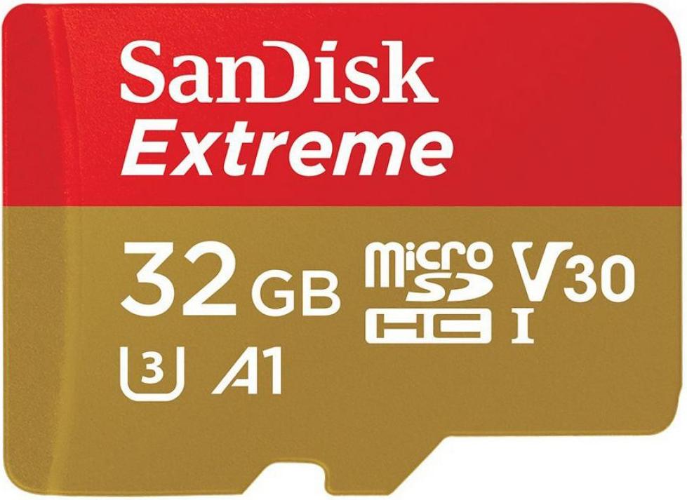 

Карта памяти SanDisk 32GB microSDHC Class 10 UHS-I A1 V30 U3 Extreme (SD адаптер) 100MB/s [SDSQXAF-032G-GN6MA], Флеш microSD 32GB microSDHC Class 10 V30 A1 UHS-I U3 Extreme for Action Cameras (SD адаптер) 90MB/s
