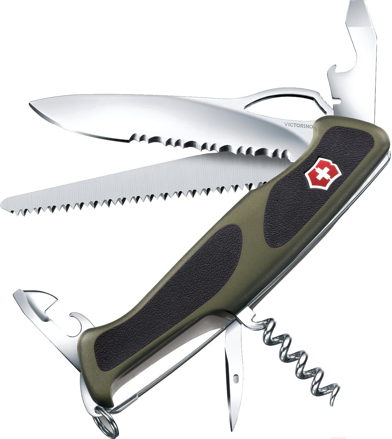 

Туристический нож Victorinox RangerGrip 179 12 функций карт. коробка зеленый/черный [0.9563.MWC4], RangerGrip 179 12 функций карт. коробка