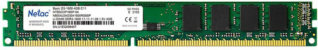 

Оперативная память Netac DDR III 4Gb PC-12800 1600MHz Basic [NTBSD3P16SP-04], Оперативная память Netac Basic 4GB DDR3 PC3-12800 NTBSD3P16SP-04