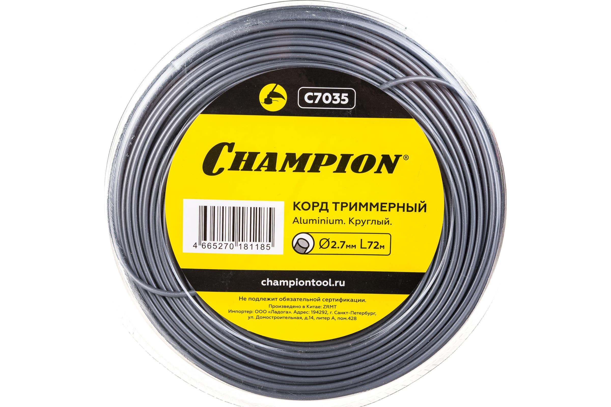 

Корд для триммера Champion Aluminium 2.7мм*72м (круглый)+нож (C7035)