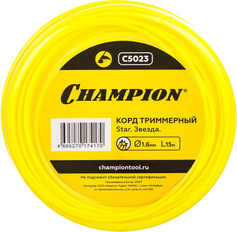 

Корд для триммера Champion Star 1.6мм*15м звезда (C5023)