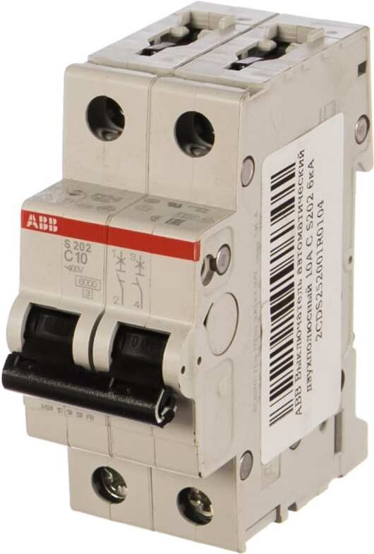 

Выключатель ABB S 202 2P С 10А 6кА 2M [2CDS252001R0104], Выключатель ABB S 202 2P С 10А 6кА 2M 2CDS252001R0104