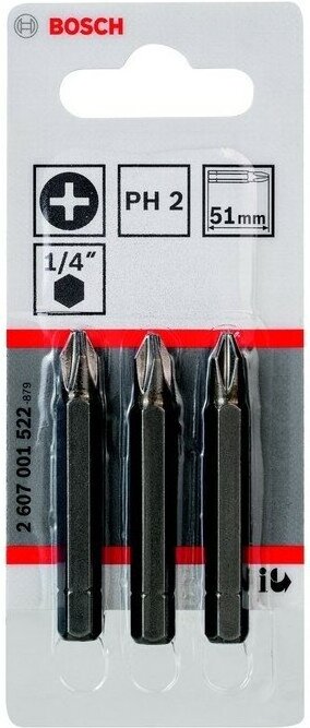 

Насадка крестообразная Bosch Phillips Extra-Hart PH2 51мм 3шт [2.607.001.522], Насадка крестообразная Bosch Phillips Extra-Hart PH2 51мм 3шт 2.607.001.522
