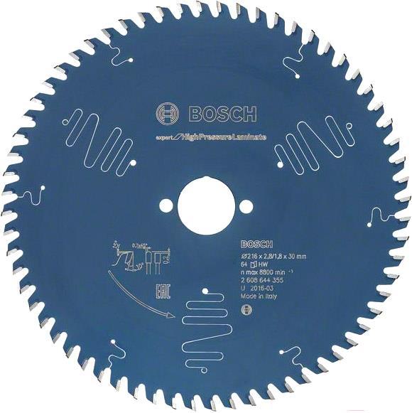 

Диск пильный Bosch Expert for High Pressure Laminate 216x30x2.8/1.8x64 T [2.608.644.355], Expert for High Pressure Laminate 216x30x2.8/1.8x64 T