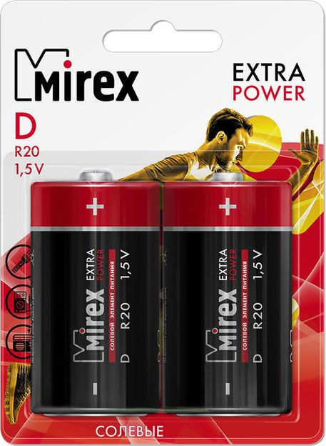 

Батарейка Mirex солевая R20/D 1,5V в блистере 2 шт [23702-ER20-E2], Батарейка Mirex солевая R20/D 1,5V в блистере 2 шт 23702-ER20-E2