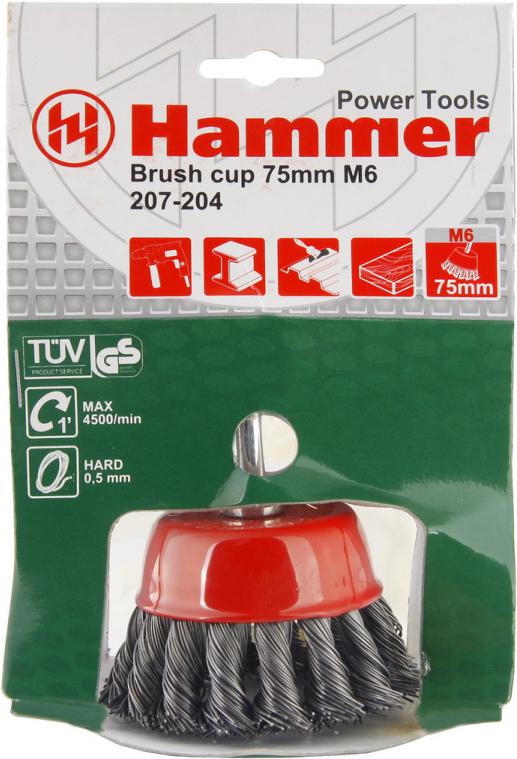 

Щетка чашечная Hammer Flex 207-204, Flex 207-204 75мм d6 кордщетка