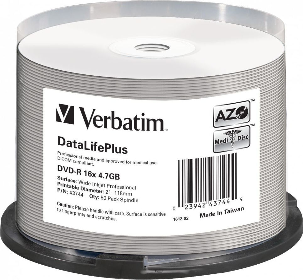 

Оптический диск Verbatim DVD-R Wide Inkjet Printable (43744)