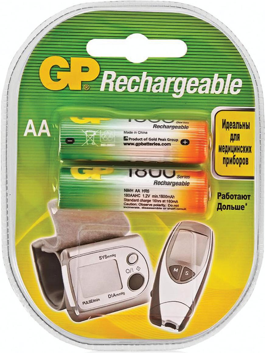 

Аккумуляторная батарейка GP 180AAHC AA 1800mAh 2шт [180AAHC-2DECRC2], 180AAHC AA 1800mAh 2шт