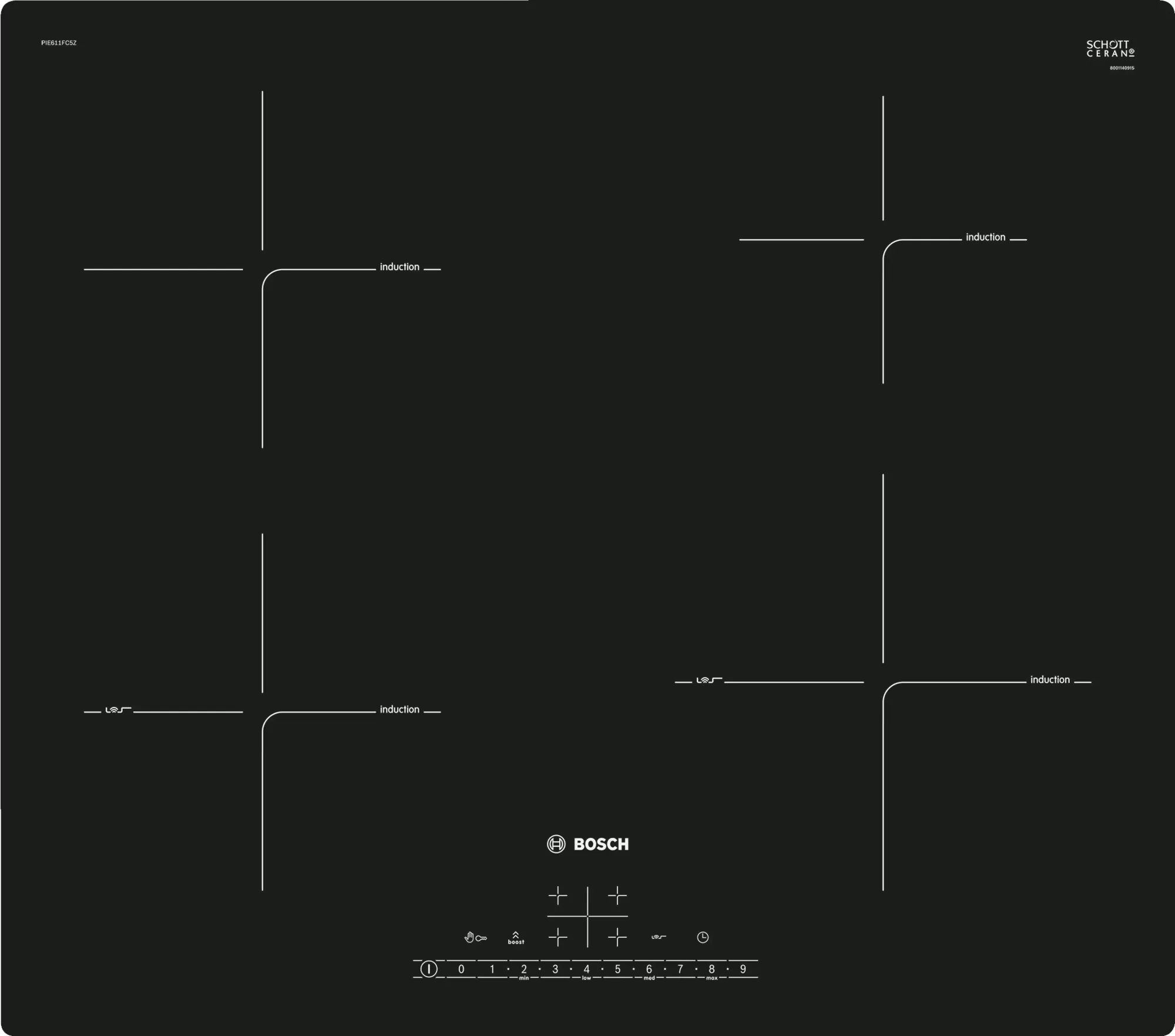 

Варочная панель Bosch PIE611FC5Z черный, Индукционная варочная панель Bosch PIE611FC5Z