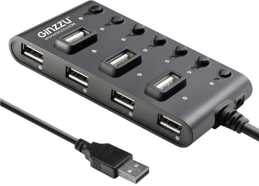 

USB-хаб Ginzzu GR-487UB Black