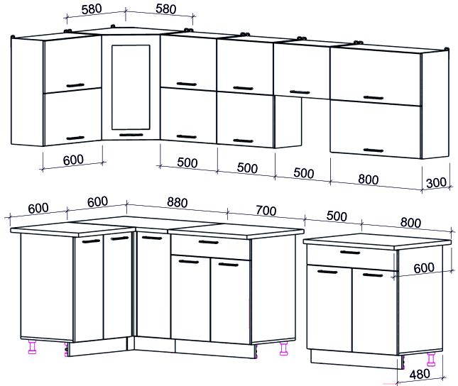 

Кухонный гарнитур Интерлиния Мила Gloss 50-12x29 бордовый/черный глянец, Мила Gloss 50-12x29