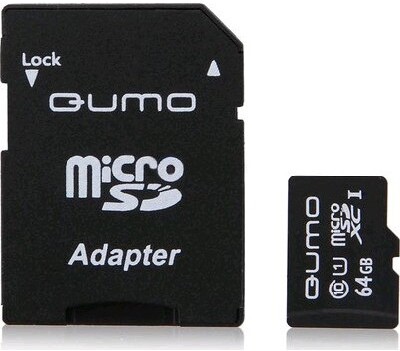 

Карта памяти QUMO microSDXC UHS-1 64GB + адаптер (QM64GMICSDXC10U1), Карта памяти QUMO microSDXC UHS-1 64GB + адаптер QM64GMICSDXC10U1