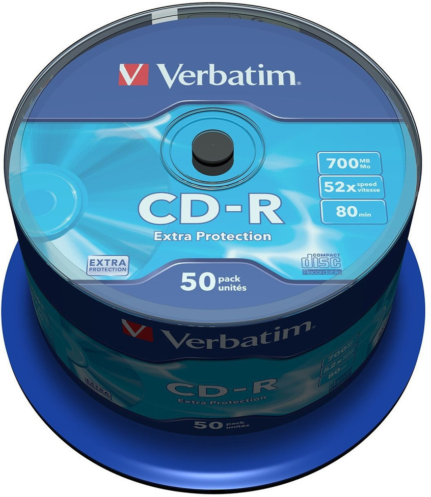 

Оптический диск Verbatim CD-R 700Mb Extra Protection DL 52x 50 шт. CakeBox [43351], Диск CD-R Verbatim 700MB 52x Cake Box DataLife (43351)