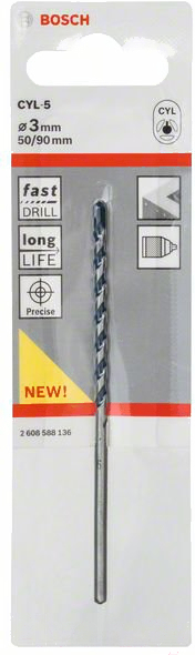 

Сверло Bosch 2.608.588.136, Сверло Bosch CYL-5 3.0X50X90 2.608.588.136