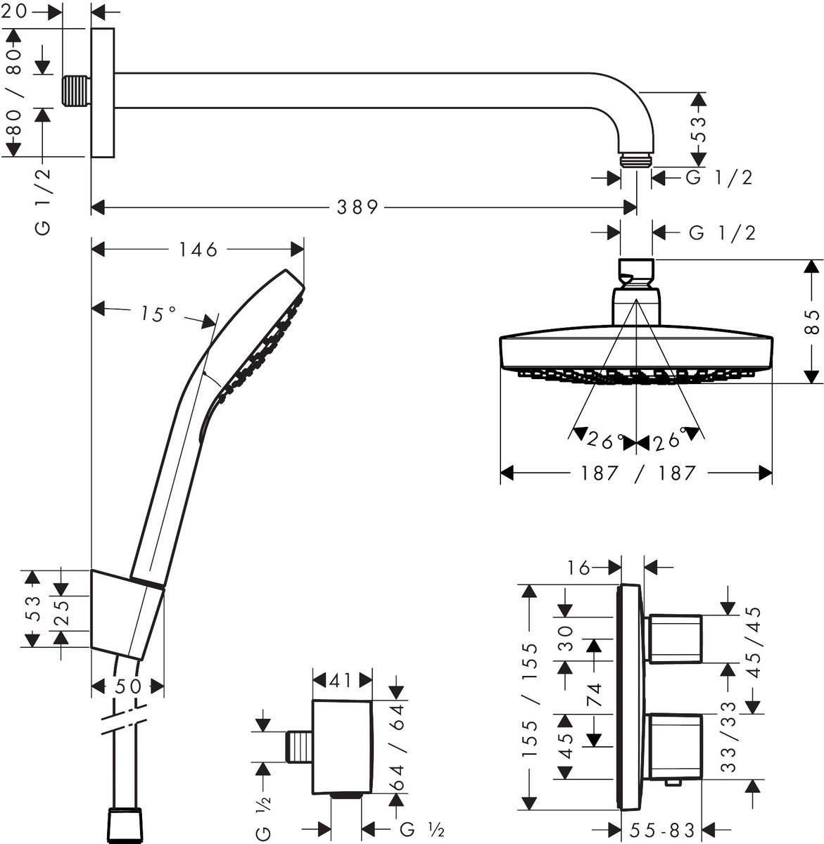 

Душевая панель Hansgrohe Croma Select E [27294000], Душевой гарнитур Hansgrohe Croma Select E 27294000