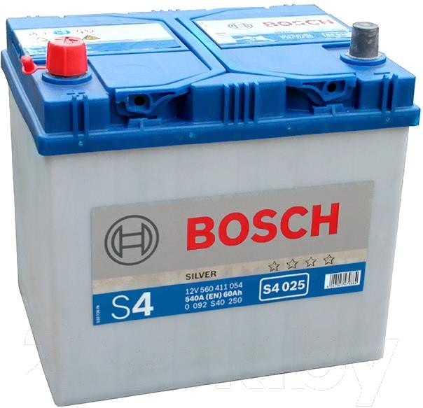 

Автомобильный аккумулятор Bosch S4 025 560 411 054 JIS / 0092S40250 (60 А/ч), Аккумулятор Bosch S4 025 56041105 60 А/ч JIS 0092S40250