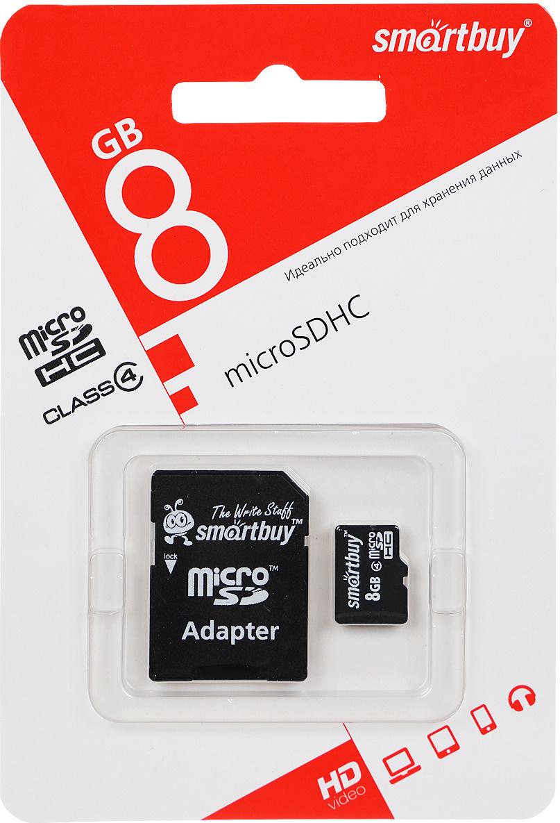

Карта памяти Smart Buy microSDHC 8GB Сlass 4 (с адаптером SD) [SB8GBSDCL4-01], microSDHC 8GB Сlass 4 (с адаптером SD)