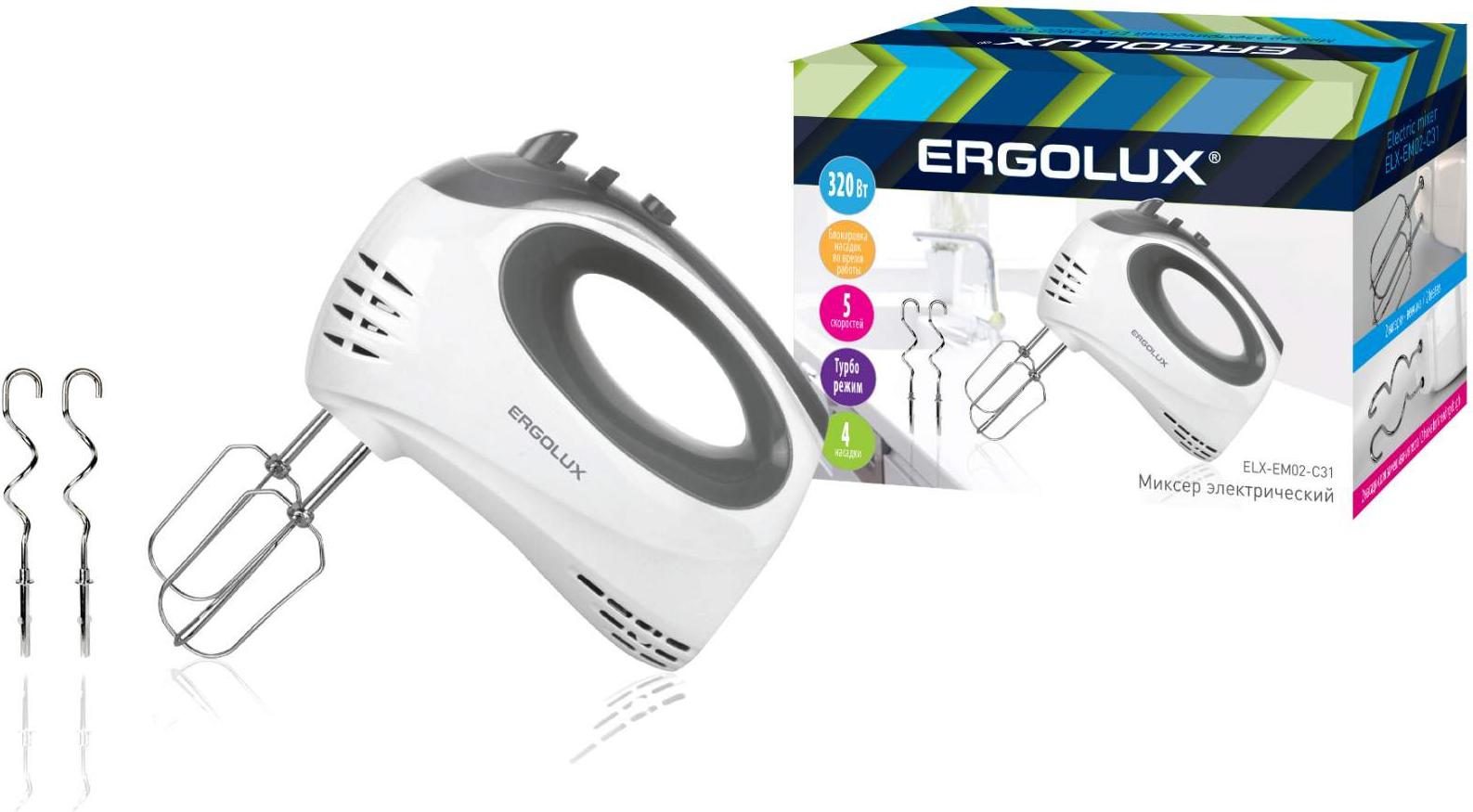 

Миксер Ergolux ELX-EM02-C31 бело-серый, ELX-EM02-C31