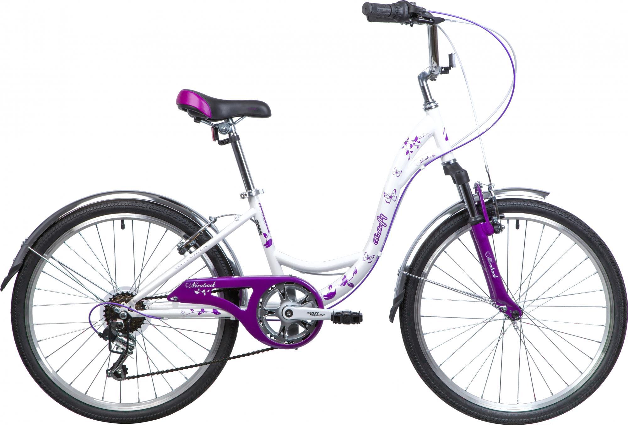 

Велосипед Novatrack Butterfly 24" 13 дюймов 2019 белый/фиолетовый [24SH6V.BUTTERFLY.13VL9], Butterfly 24 13 дюймов