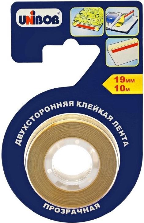 

Лента двухсторонняя клейкая Unibob 19 ммх10м прозрачная [51729], 19 ммх10м