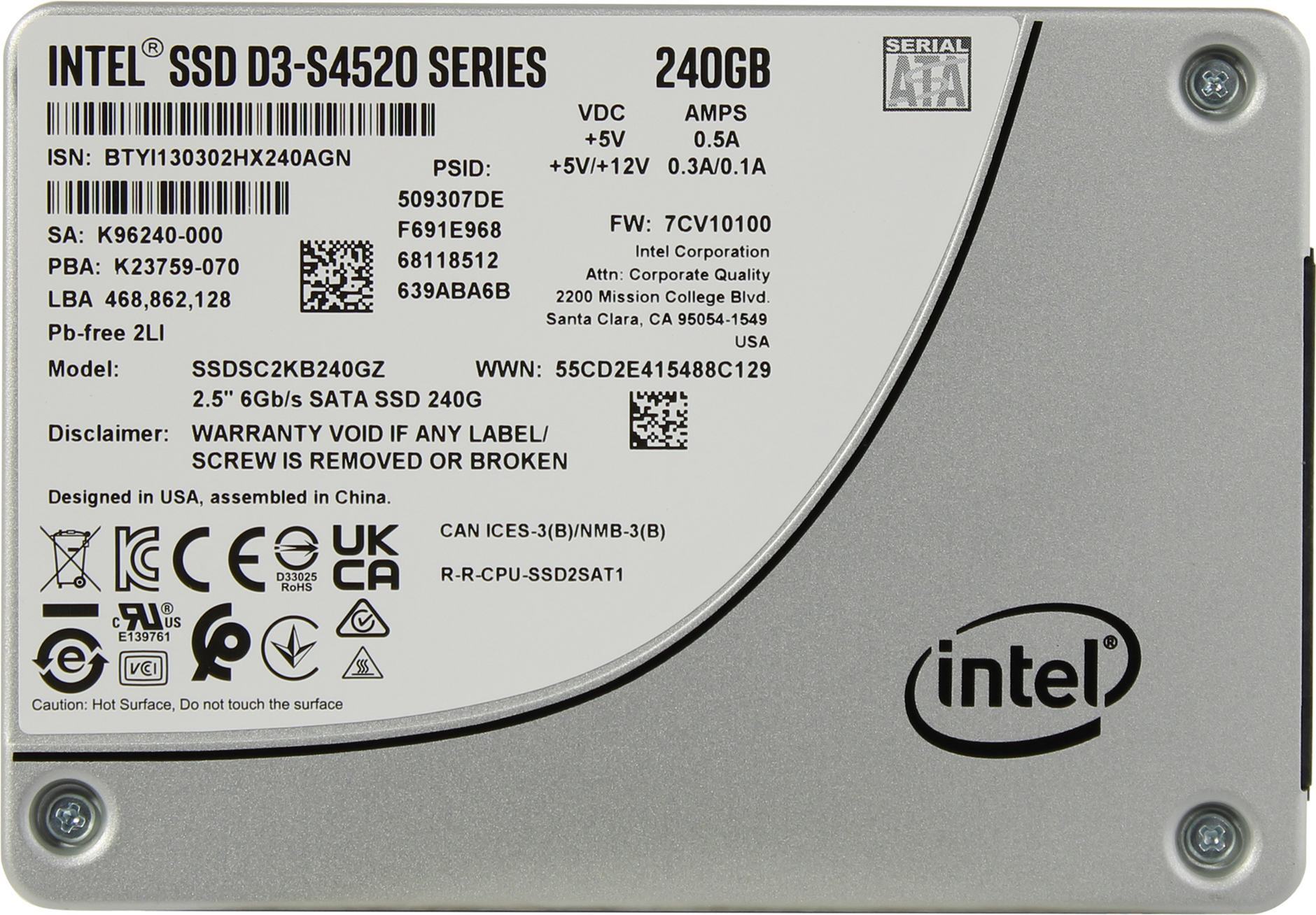 

SSD-накопитель Intel D3 S4520 240GB (HDS-I2T0-SSDSC2KB240GZ)