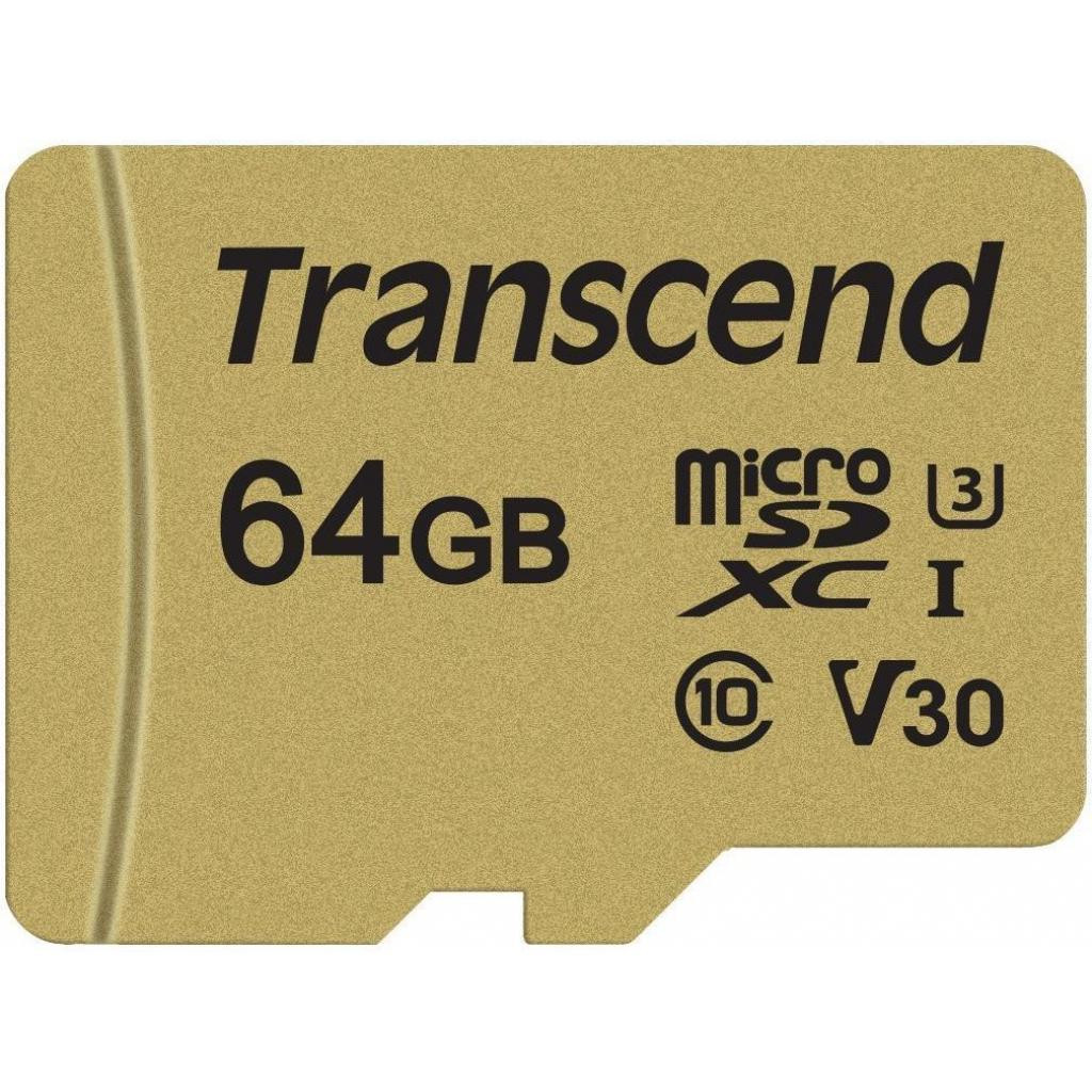 

Карта памяти Transcend microSDXC 500S 64GB Class 10 UHS-I U3 (TS64GUSD500S), Карта памяти Transcend microSDHC 64GB TS64GUSD500S