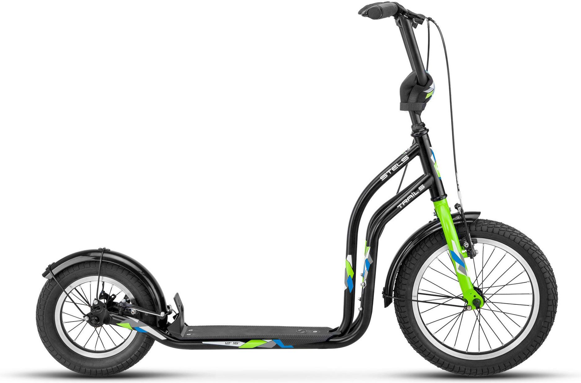 

Самокат Stels Trail-5 16"/12" V010 черный/зеленый, Trail-5 16"/12" V010