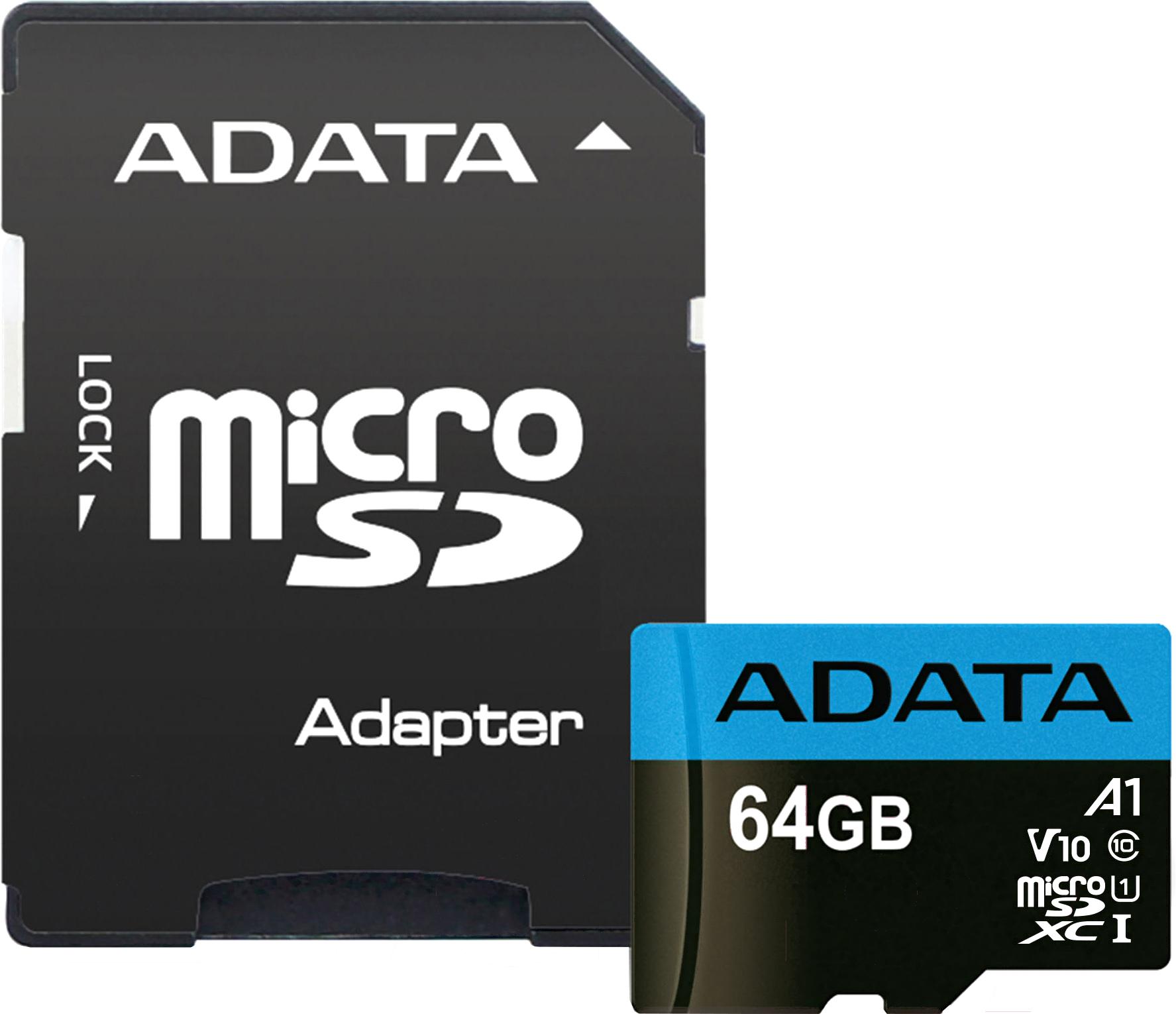 

Карта памяти A-Data MICRO SDXC 64GB CLASS10 [AUSDX64GUICL10A1-RA1], Карта памяти A-Data Premier AUSDX64GUICL10A1-RA1 microSDXC 64GB (с адаптером)
