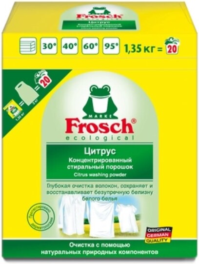 

Стиральный порошок Frosch Citrus Voll-Waschmittel с отбеливателем 1,35кг [1101614], Стиральный порошок Frosch Citrus Voll-Waschmittel с отбеливателем 1,35кг 1101614