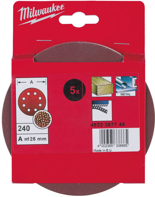 

Шлифлист Milwaukee 4932367745, Шлифовальный круг Milwaukee D125 зерно G240 5 шт 4932367745