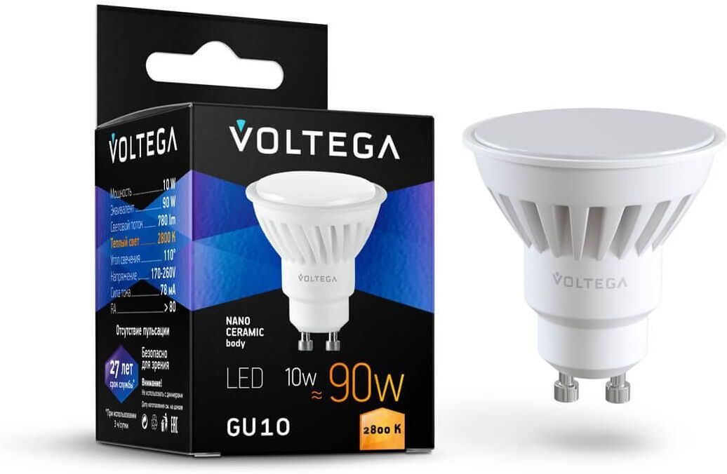 

Светодиодная лампа Voltega VG1-S1GU10warm10W-C [7072], Светодиодная лампочка Voltega VG1-S1GU10warm10W-C 7072